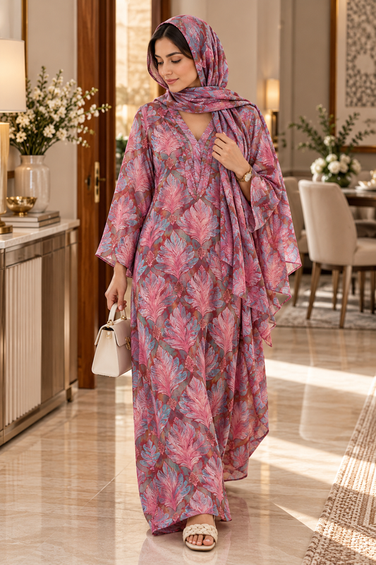 Blush Fern Print Cotton Jalabiya for Women | Meherian UAE
