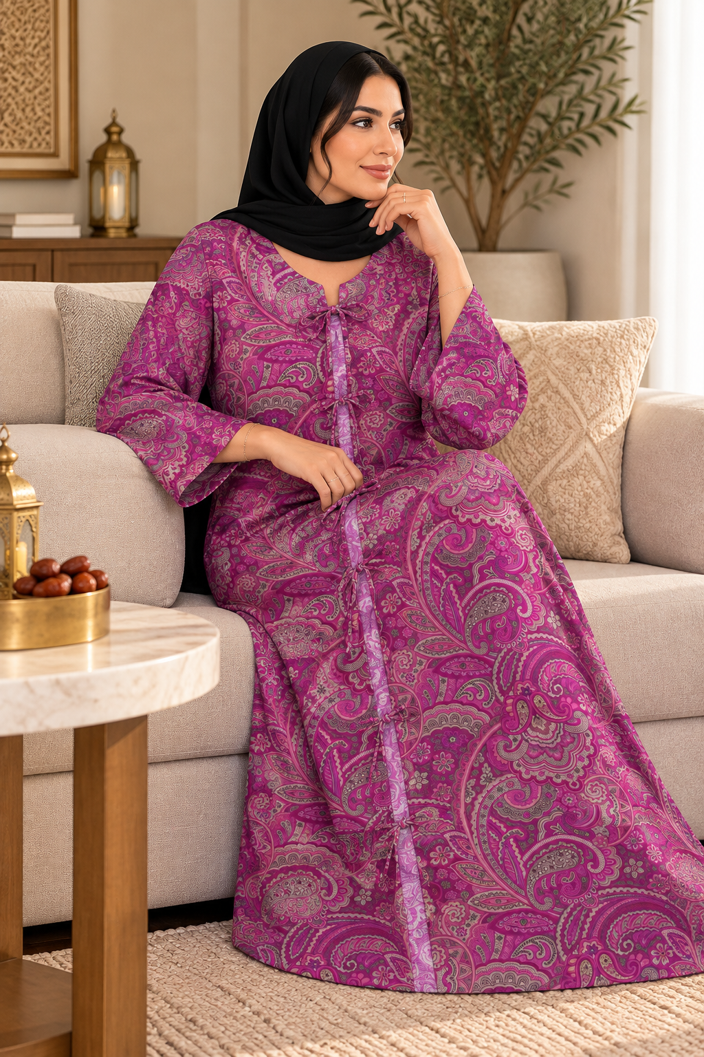 Magenta Paisley Premium Cotton Jalabiya for Women | Meherian UAE