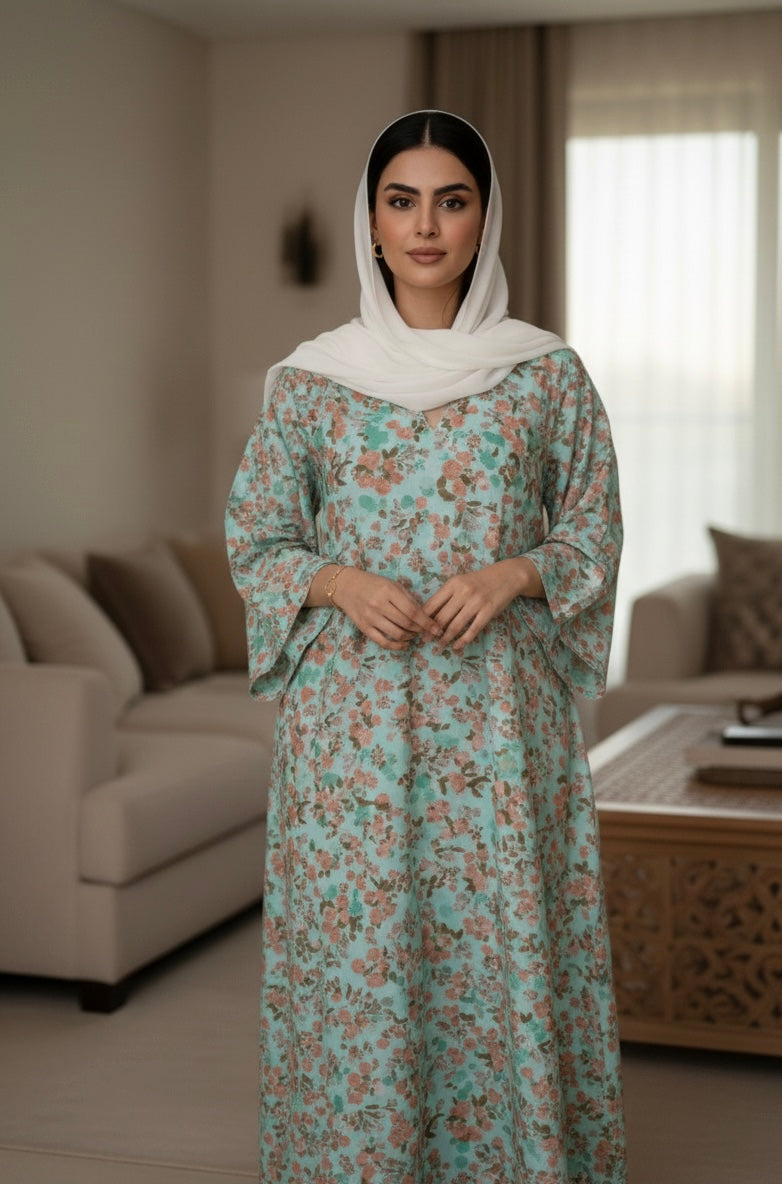 Mint Floral Cotton Homewear Jalabiya