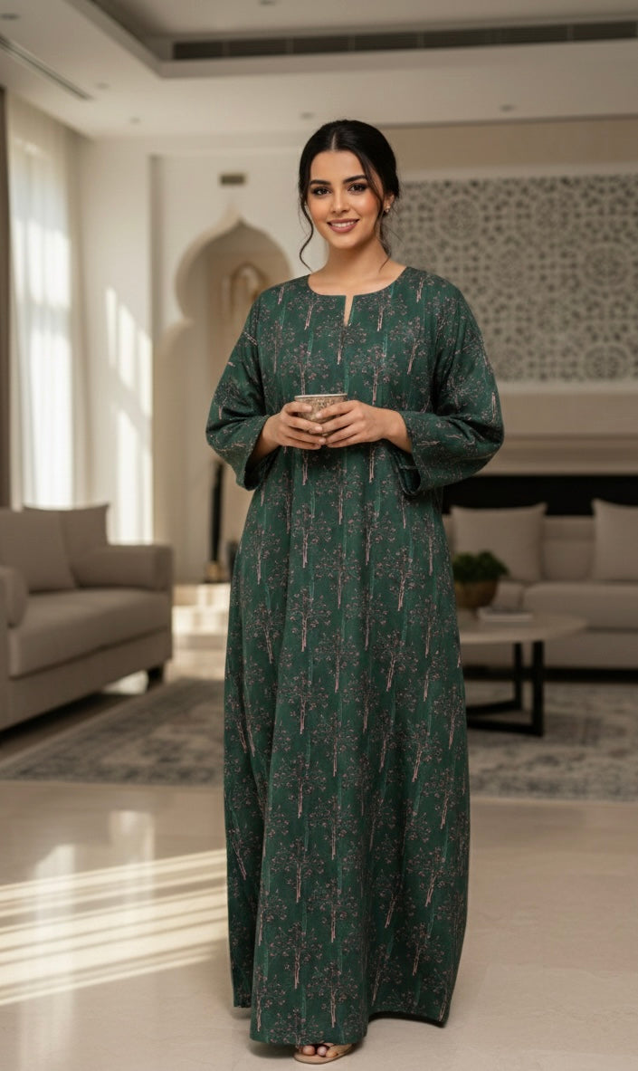 Emerald Whisper Cotton Homewear Jalabiya