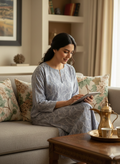 Mist Blue Cotton Homewear Jalabiya