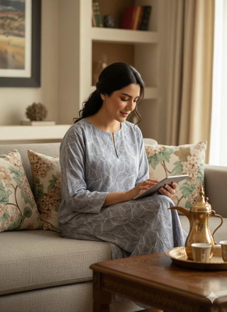 Mist Blue Cotton Homewear Jalabiya
