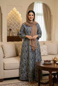 Navy Beige Botanical Cotton Jalabiya – Elegant Modest Homewear