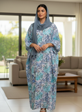 Aqua Blue Floral Cotton Jalabiya – Elegant Modest Homewear