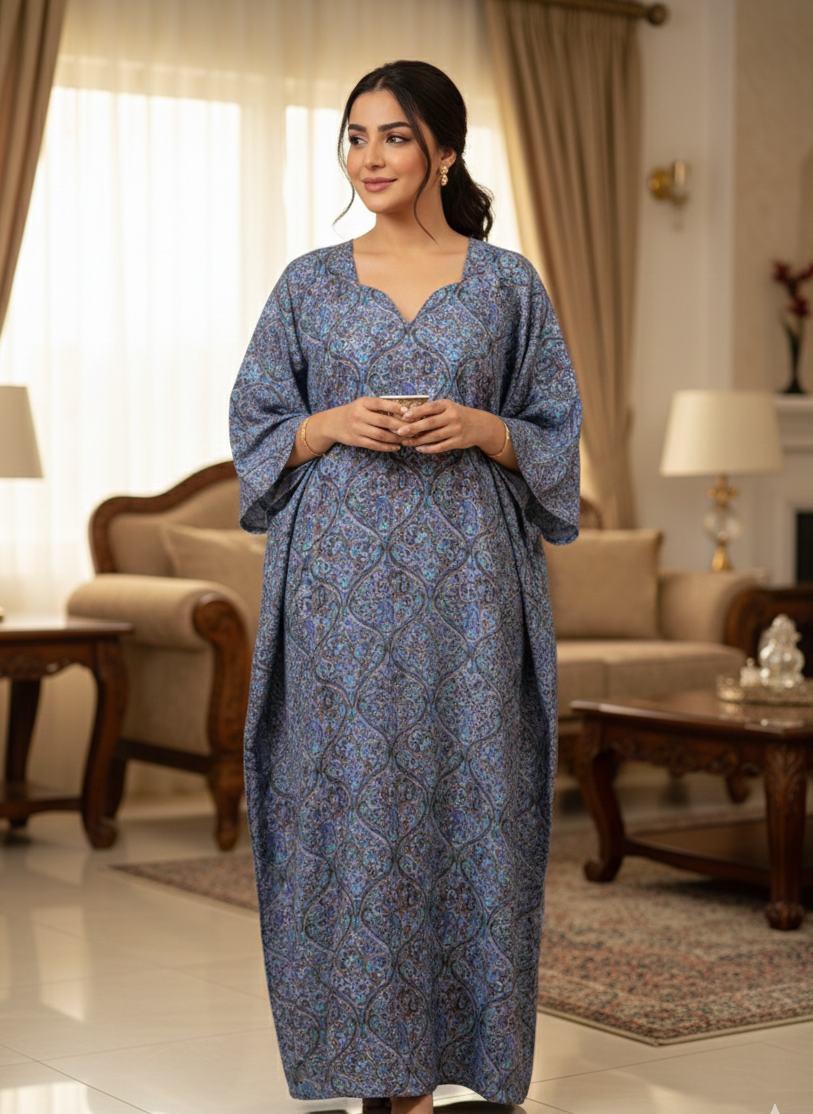 Turquoise Lavender Print Cotton Jalabiya