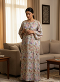 Blush Beige Floral Cotton Jalabiya – Soft Elegant Homewear