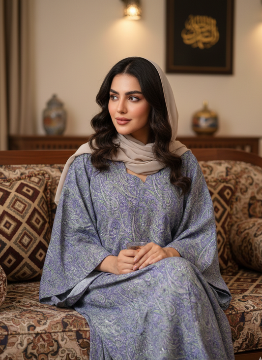 Lavender Sage Paisley Cotton Jalabiya – Elegant Modest Homewear