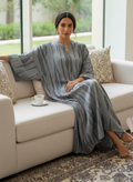 Ash Grey Botanical Cotton Jalabiya – Elegant Minimal Homewear