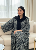 Charcoal Silver Paisley Cotton Jalabiya – Elegant Evening Modest Wear