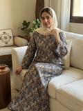 Mocha Brown Paisley Cotton Jalabiya – Classic Elegant Homewear