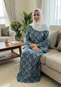 Midnight Blue Paisley Cotton Jalabiya – Elegant Modest Homewear