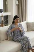 Navy Blue Floral  Cotton Homewear Jalabiya for Women – Soft & Breathable | Meherian Jalabiya